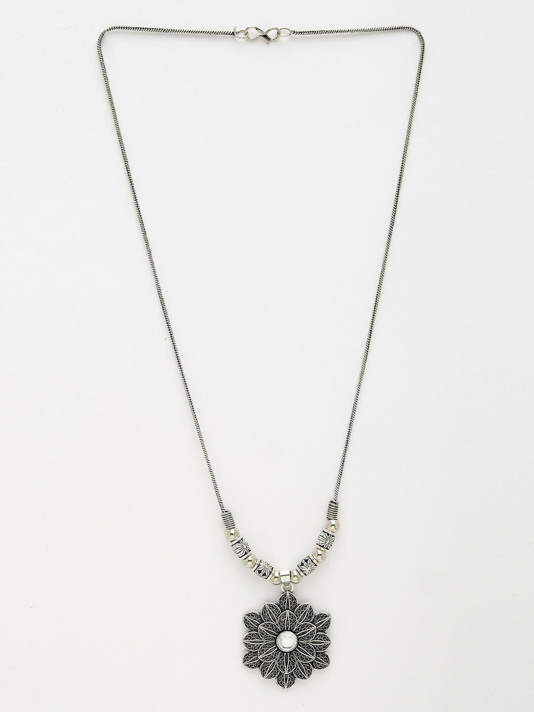 NVR Women's Silver-Toned Decent Floral Shape Pendant with Chain | Grocsy