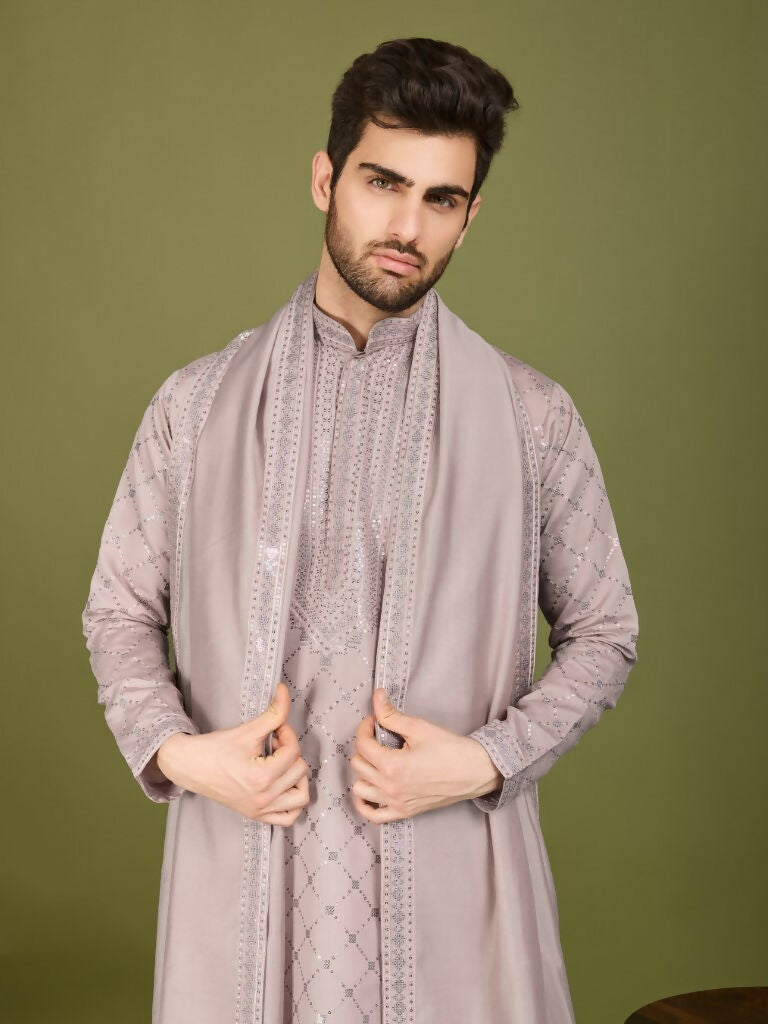 Vastranavya Ivory Exclusive Festival Wear Viscose Silk Thread with Sequence Embroidered Work Kurta with Dupatta | Grocsy