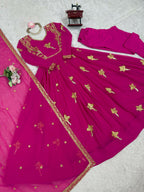 The52 Women's Gorgeous Faux Georgette Fabric Embroidery Work Flared Anarkali Pant and Dupatta Set | Grocsy