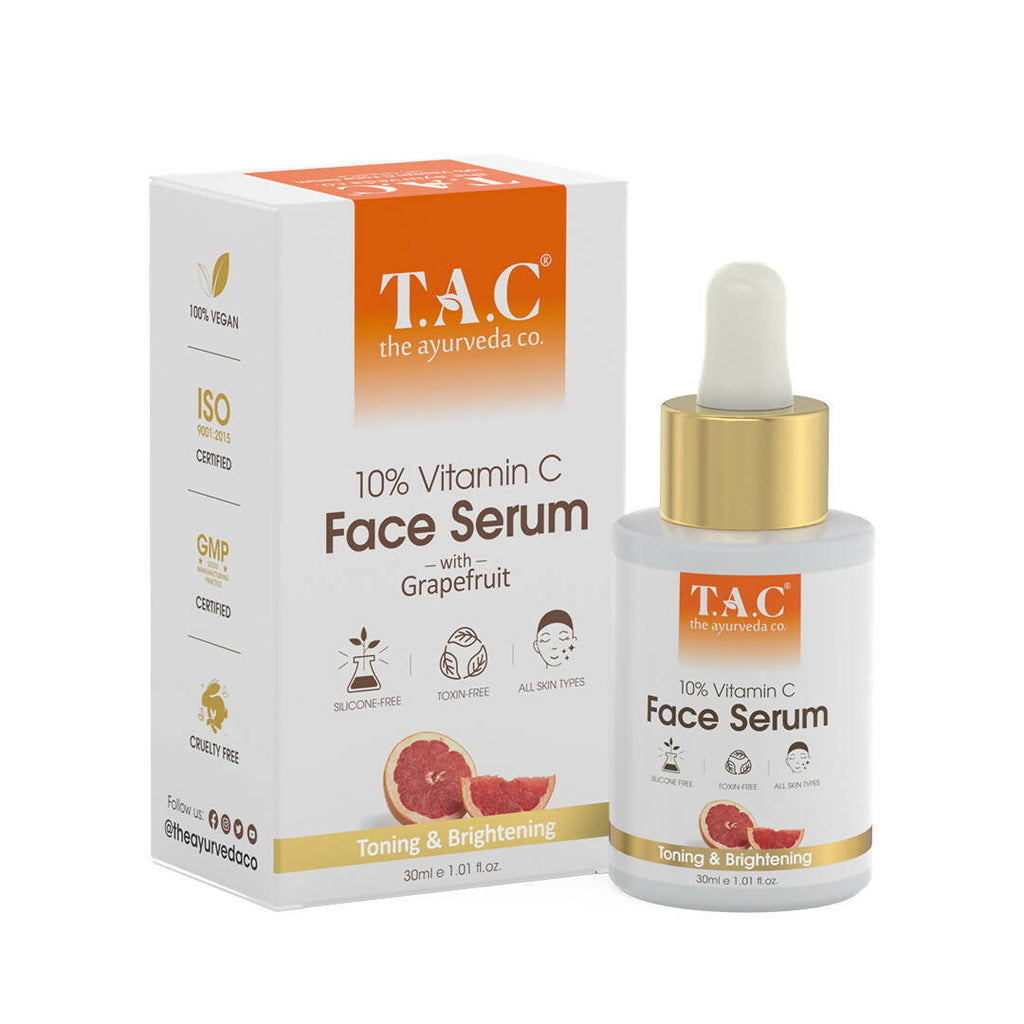 TAC - The Ayurveda Co. 10% Vitamin C Face Serum for Toning, Brightening & Glowing Skin For Women & Men | Grocsy