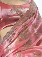 Coral Burburry silk Designer Embroidery Work Saree - Shezlin | Grocsy