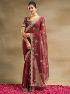 kasee Floral Embroidered Pure Silk Saree | Grocsy