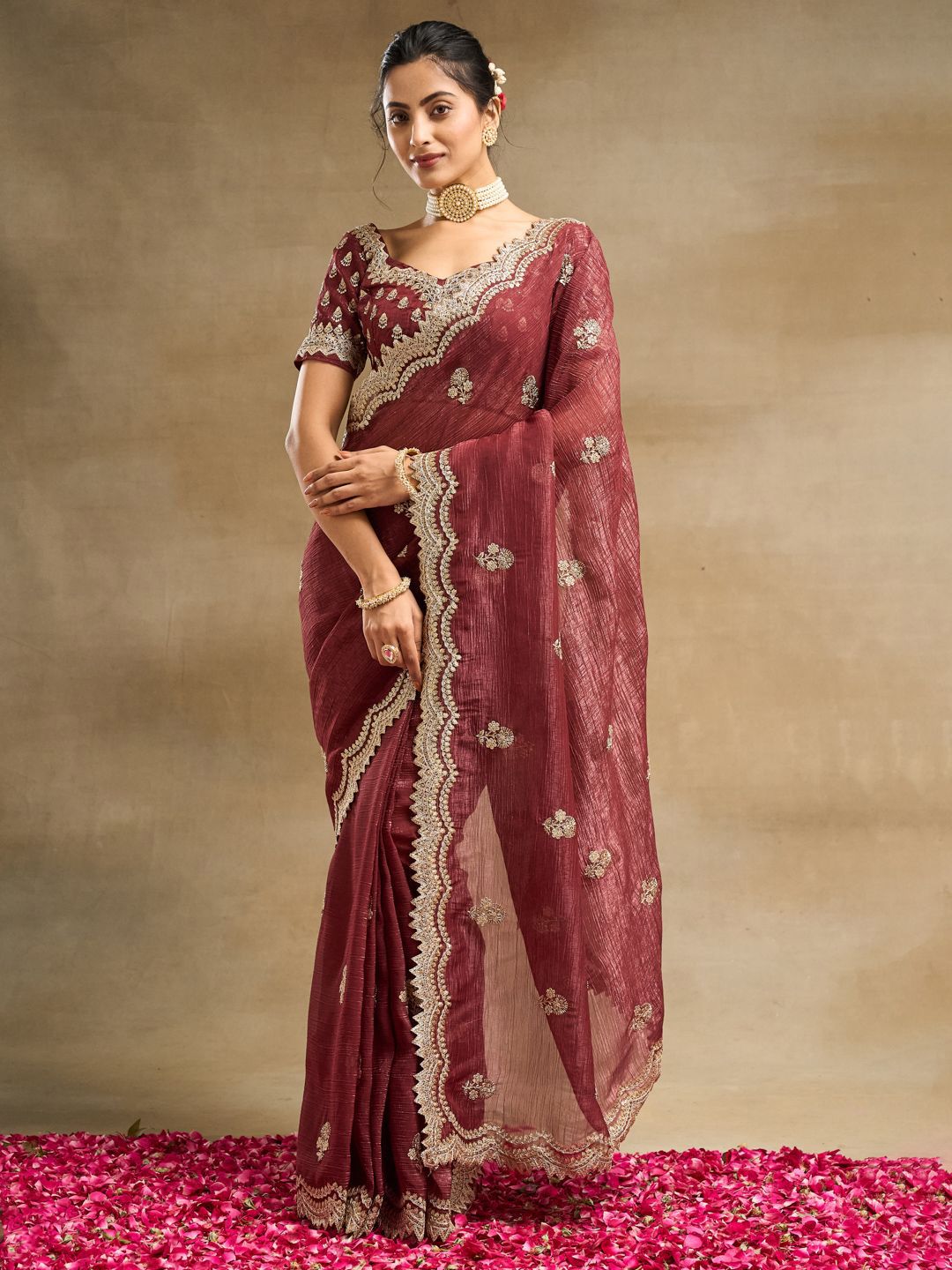 kasee Floral Embroidered Pure Silk Saree | Grocsy