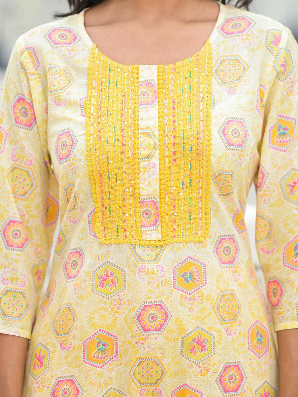Juniper Women's Yellow Floral Printed Cotton Kurta Pant With Dupatta Set With Sequins & Thread Work | Grocsy