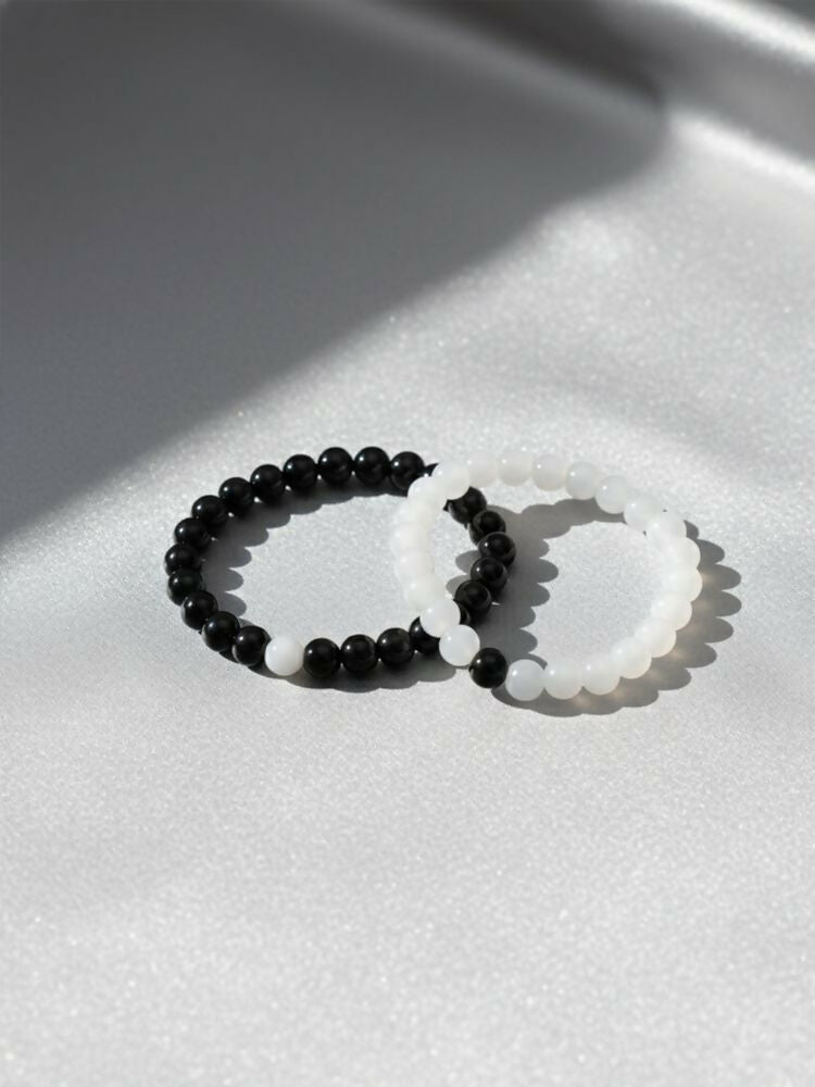 NVR Set of 2 Black & White crystal beaded Bracelet for Men & Women | Grocsy