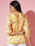 Myshka Women Mustard Floral V-Neck Regular Sleeves Polyester Top | Grocsy