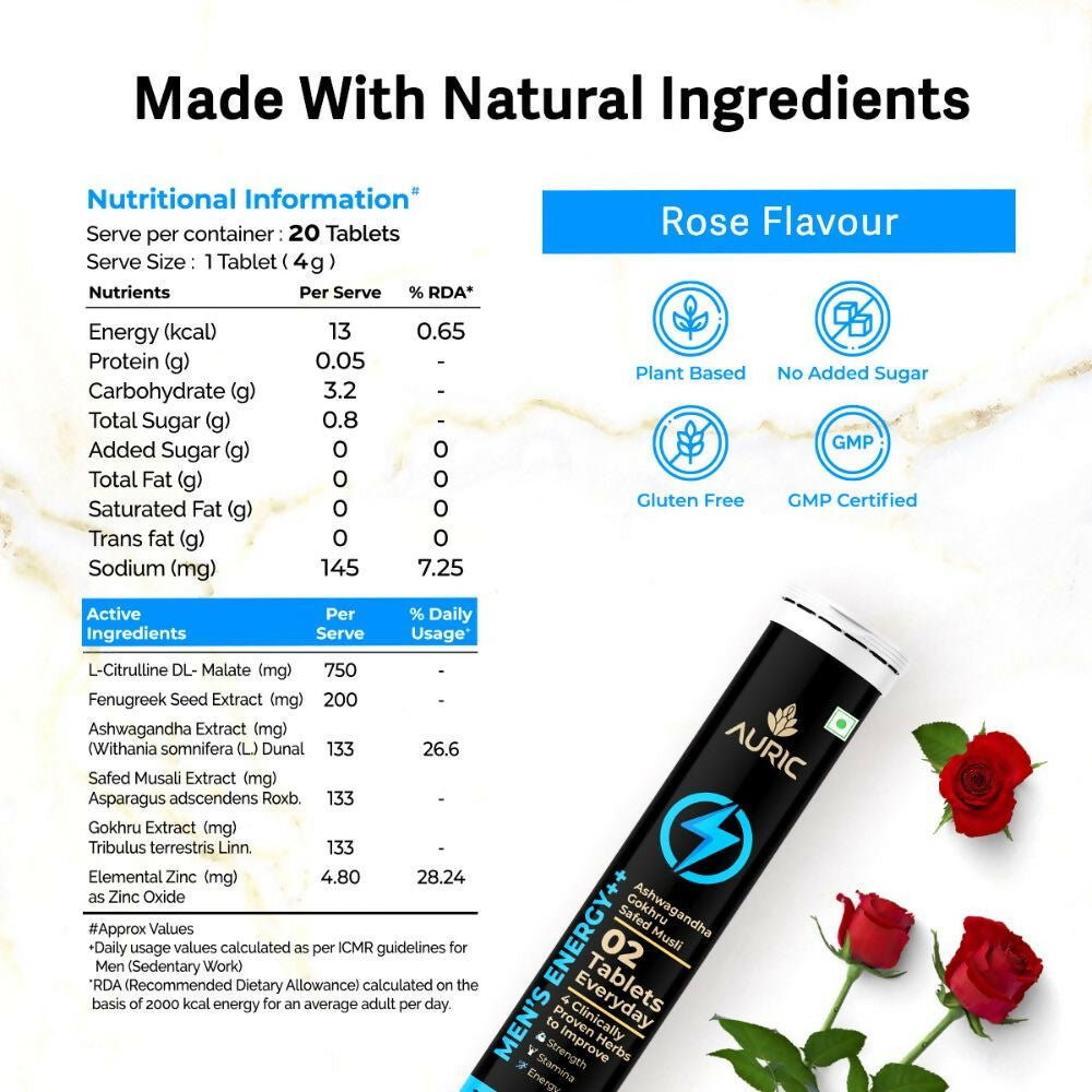 Auric Men's Energy++ Effervescent Tablets | Grocsy