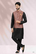Raivat Ethnic Jacquard Banarasi Silk Woven Work 3 Pics Jacket Set In Maroon Colour | Grocsy
