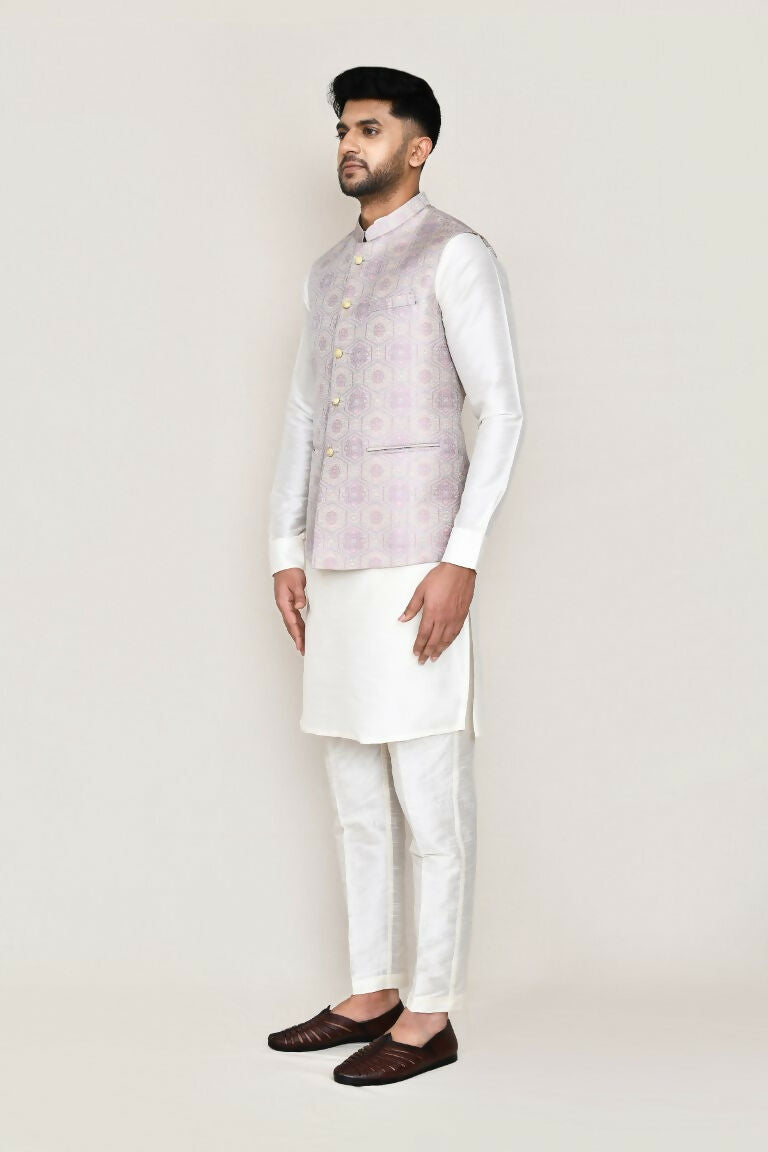 Joban Fashion White Colored Art Silk Fabric Kurta, Jacket With Straight Fit Pant | Grocsy