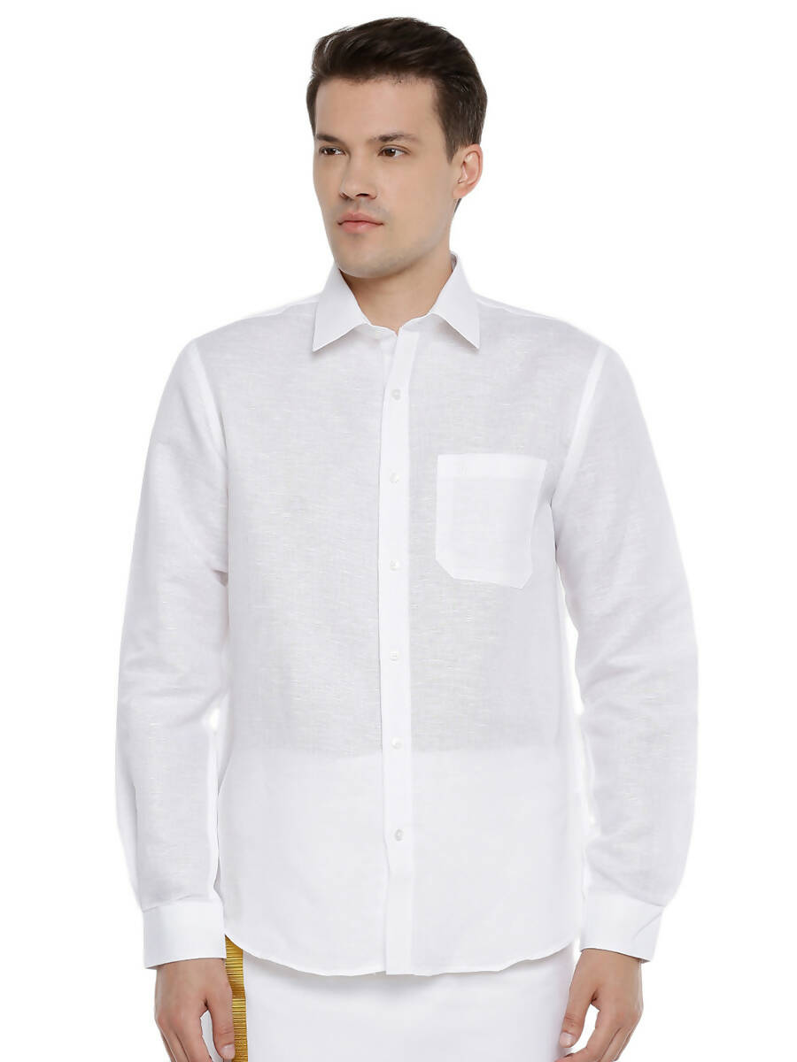 Ramraj Cotton Mens Linen Full Sleeve White Shirt | Grocsy