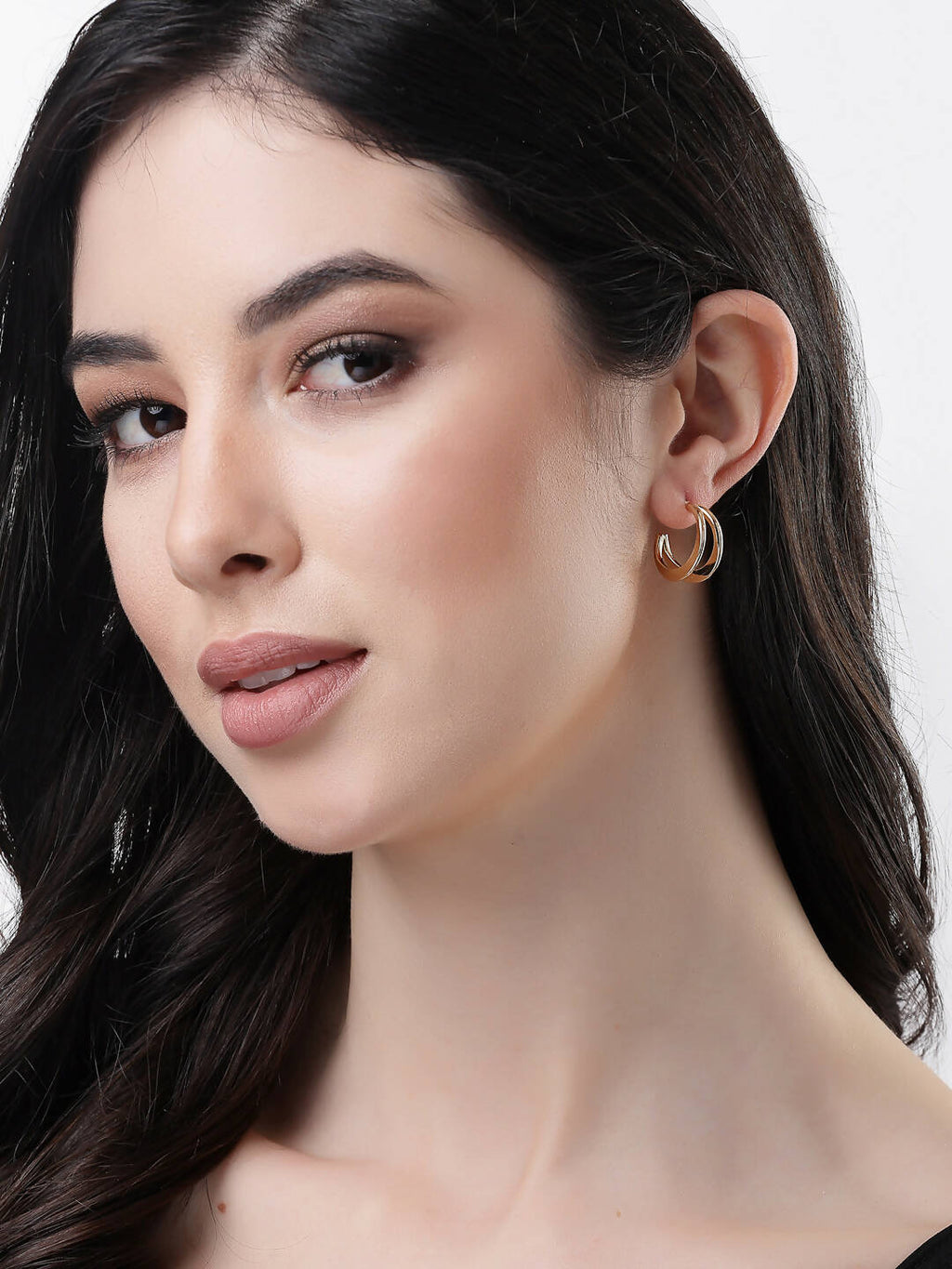 NVR Women Gold-Toned Circular Hoop Earrings | Grocsy