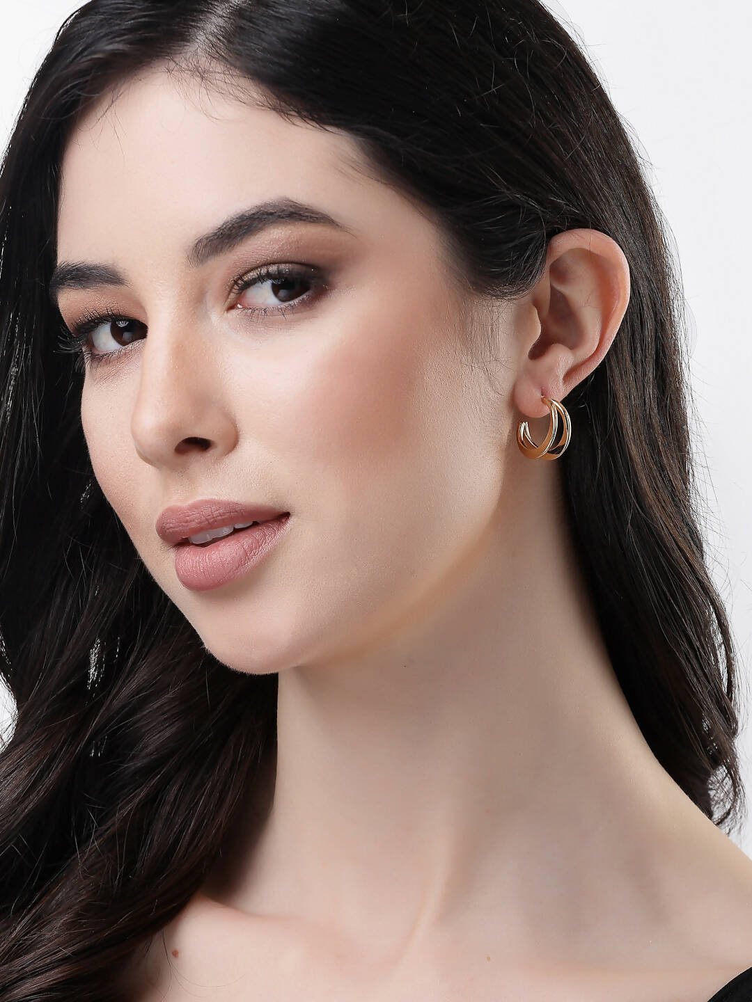 NVR Women Gold-Toned Circular Hoop Earrings | Grocsy