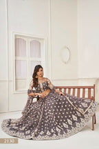 Aastha Fashion Space Gray Butterfly Net White Cotton Thread Work And Sequence Work Embroidery Wedding Wear Lehenga Choli | Grocsy
