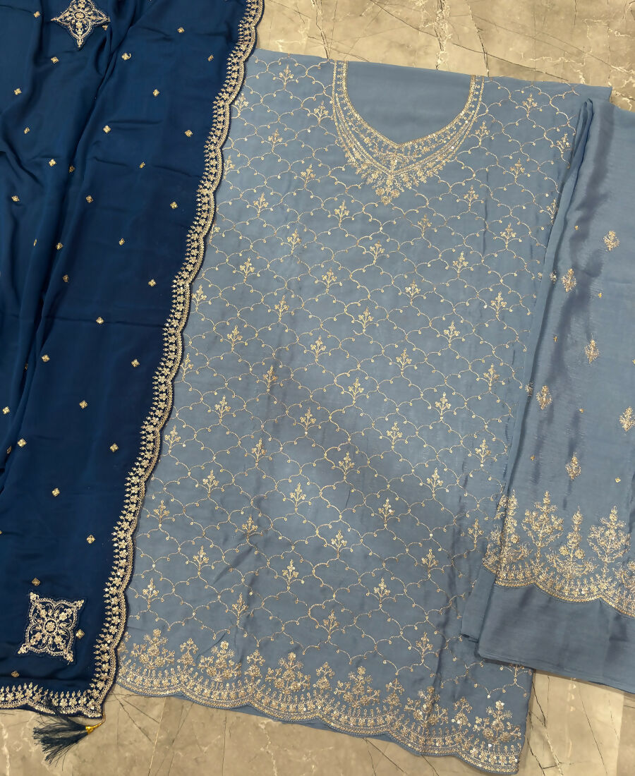 KC Designer Baby Blue 3 Piece Salwar Suit For Women Indian Wear | Grocsy