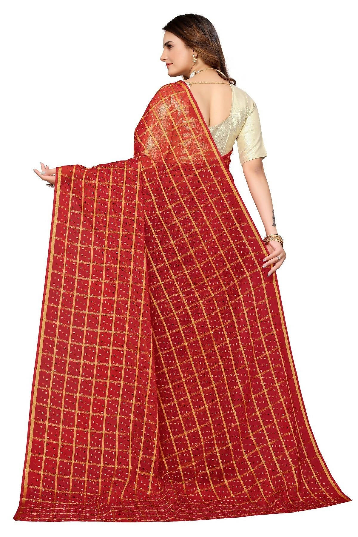 Vamika Red Jari Work Chiffon Saree (GARVITA RED) | Grocsy
