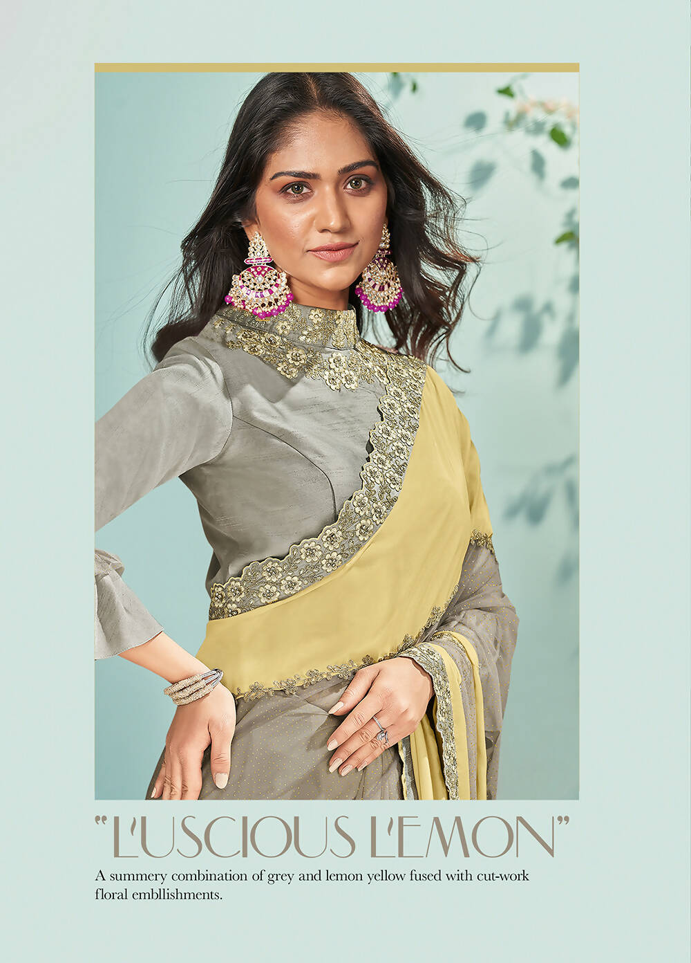 Yellow & Grey Silk Glitter Georgette Texture Saree With Unstitched Blouse Piece - Norita Ikshita | Grocsy