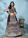 Brown Georgette Thread Embroidered Lehenga Choli with Dupatta - Tanya | Grocsy