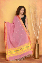 Very Much Indian Handloom Pure Cotton Paithani Dupatta Pink | Grocsy