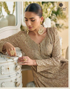 Anaita Beige Heavy Georgette Stitched Suit with Sequence & Diamond work | Grocsy