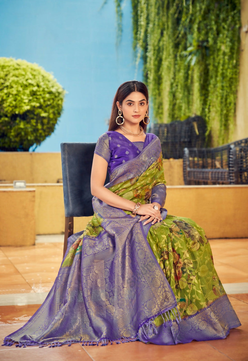 Exclusive Collection Wedding Green Blue Collection Banarasi Silk Saree With Rich Pallu | Grocsy
