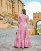 Designer Partywear Printed Pink Pure Maslin Gown - Anbazaar | Grocsy