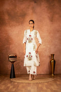 Joban Fashion Off White Red Floral Hand Block Printed Cotton Kurta Pant Set | Grocsy