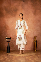 Joban Fashion Off White Red Floral Hand Block Printed Cotton Kurta Pant Set | Grocsy