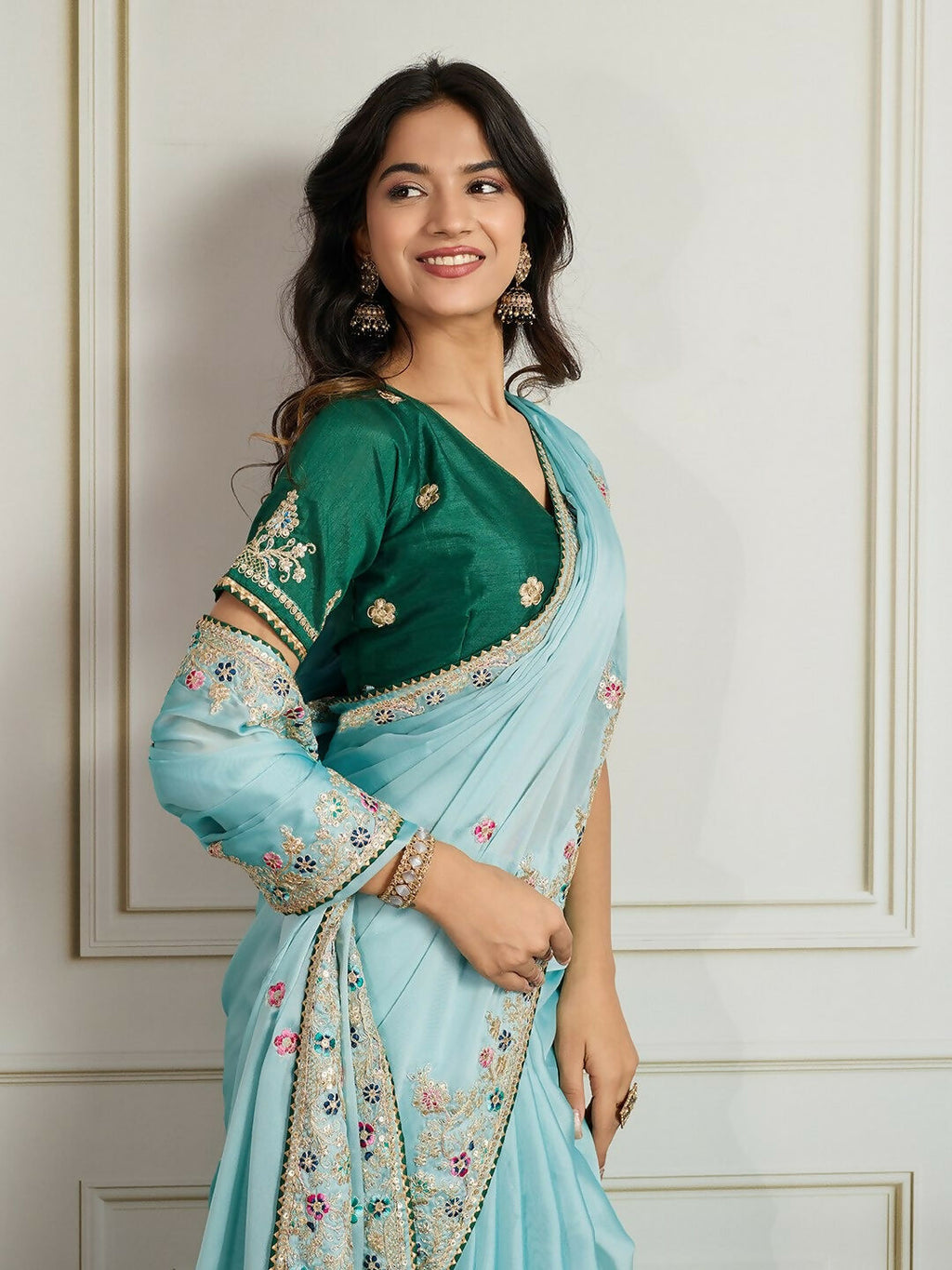 Ai Fashion Sky Rangoli Silk Embroidery Party Wear Saree | Grocsy