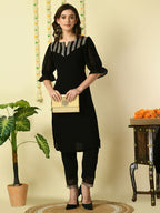 Myshka Women's Black Georgette Kurta With Trousers Party Sets | Grocsy