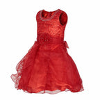 Asmaani Baby Girl's Red Color Satin Knee Length Frock (AS-DRESS-22140) | Grocsy