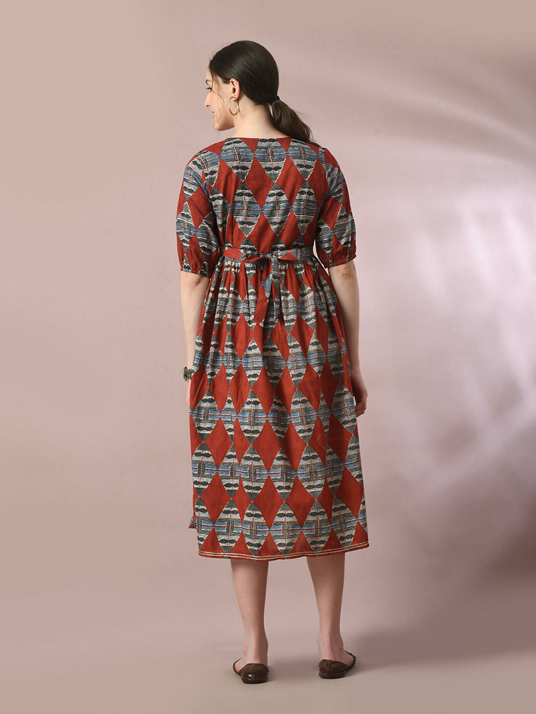 Myshka Women's Multi Printed Cotton V-Neck Empire Party Dress | Grocsy