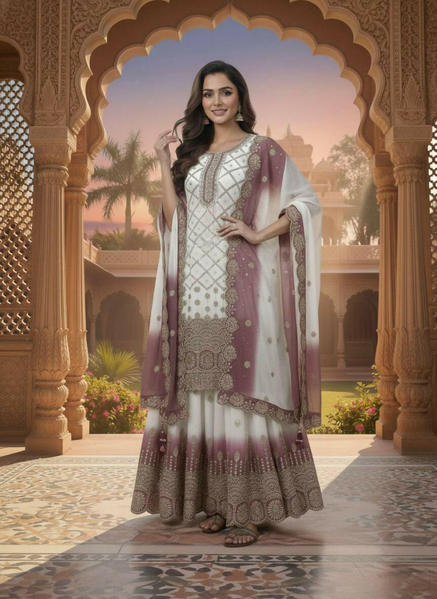 Teeya Creation Multi Color Star Georgette Heavy Embroidery Work Functional Wear Salwar Suit | Grocsy