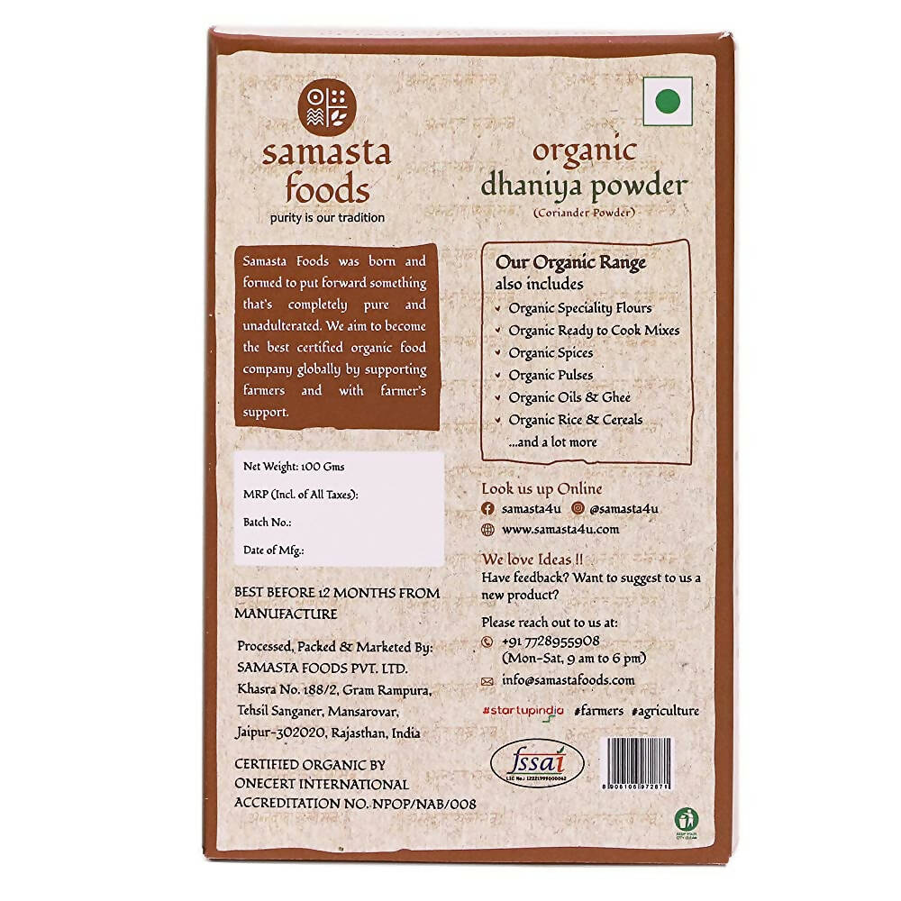 Samasta Foods Organic Dhaniya (Coriander) Powder | Grocsy