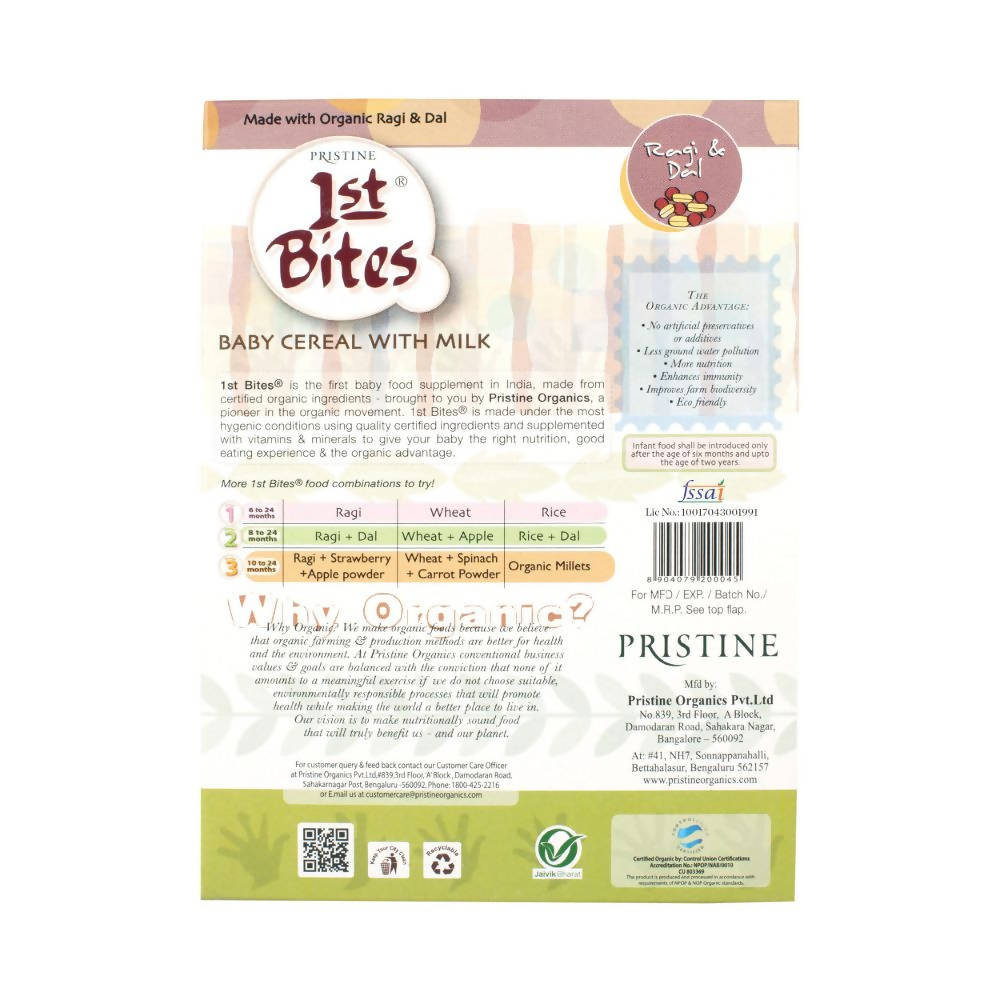 Pristine 1st Bites Baby Cereal Stage-2 Organic Ragi & Dal | Grocsy
