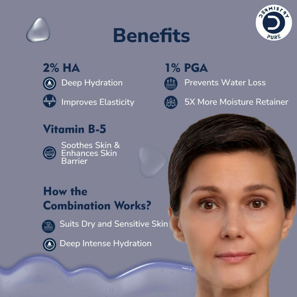 Dermistry Pure 2% Hyaluronic Acid 5% PGA Vit B5 Moisturiser Face Serum For Sensitive & Dry Skin | Grocsy