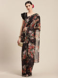 Ahalyaa Women's Black Chiffon Digital Print Floral Saree | Grocsy