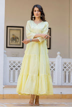 Kaajh Women's Yellow Embroidered Ethnic Dress | Grocsy