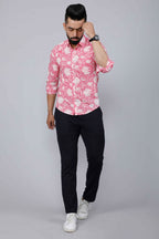 Miravan Men's Pink Floral Print Comfort Cotton Casual Shirt | Grocsy