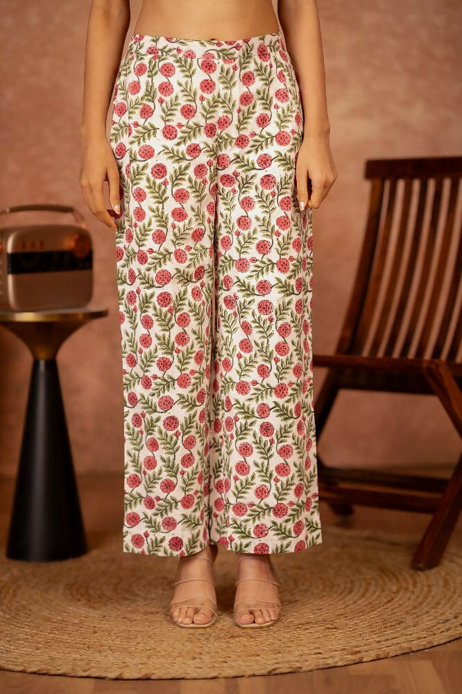 Joban Fashion Red Green Hand Block Printed Cotton Suit Set | Grocsy