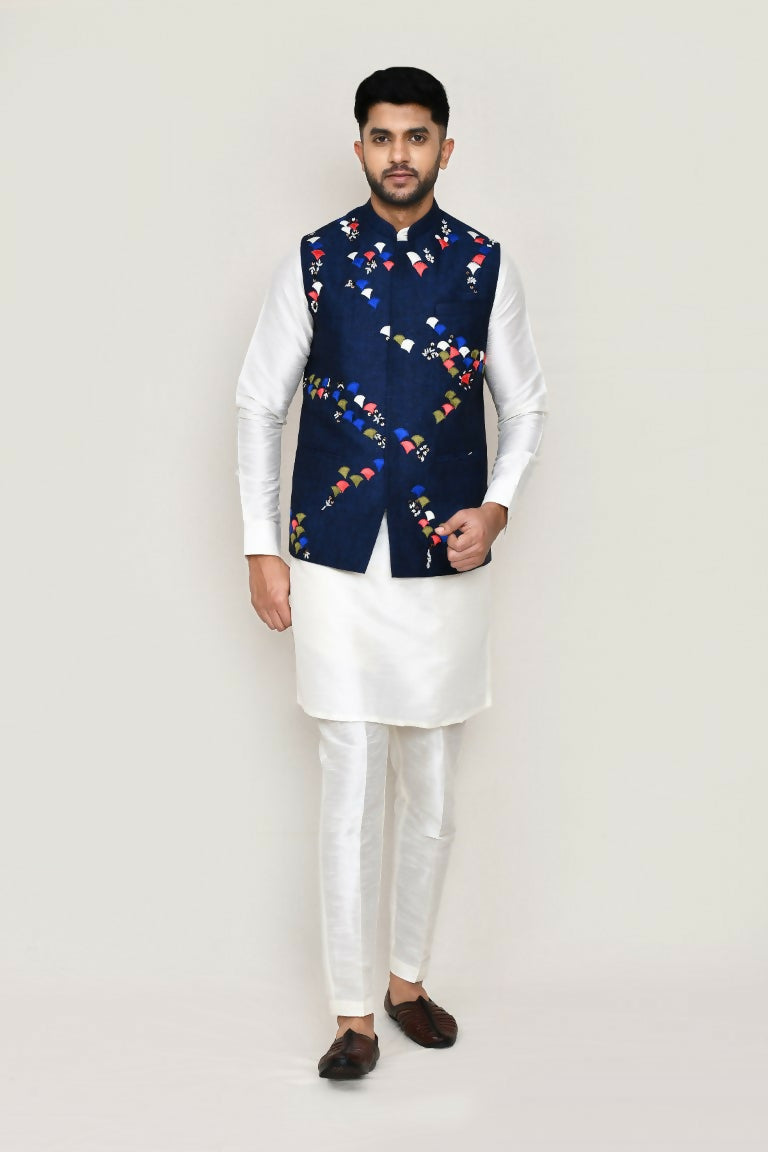 Joban Fashion White Colored Art Silk Fabric Kurta, Jacket With Straight Fit Pant | Grocsy