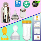 Goodmunchkins Stainless Steel Feeding Bottle, Food Feeder & Fruit Feeder Combo for Baby-(White-Green, 220ml) | Grocsy