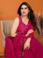 Partywear Designer Pink Georgette Fancy Saree - Starwalk | Grocsy
