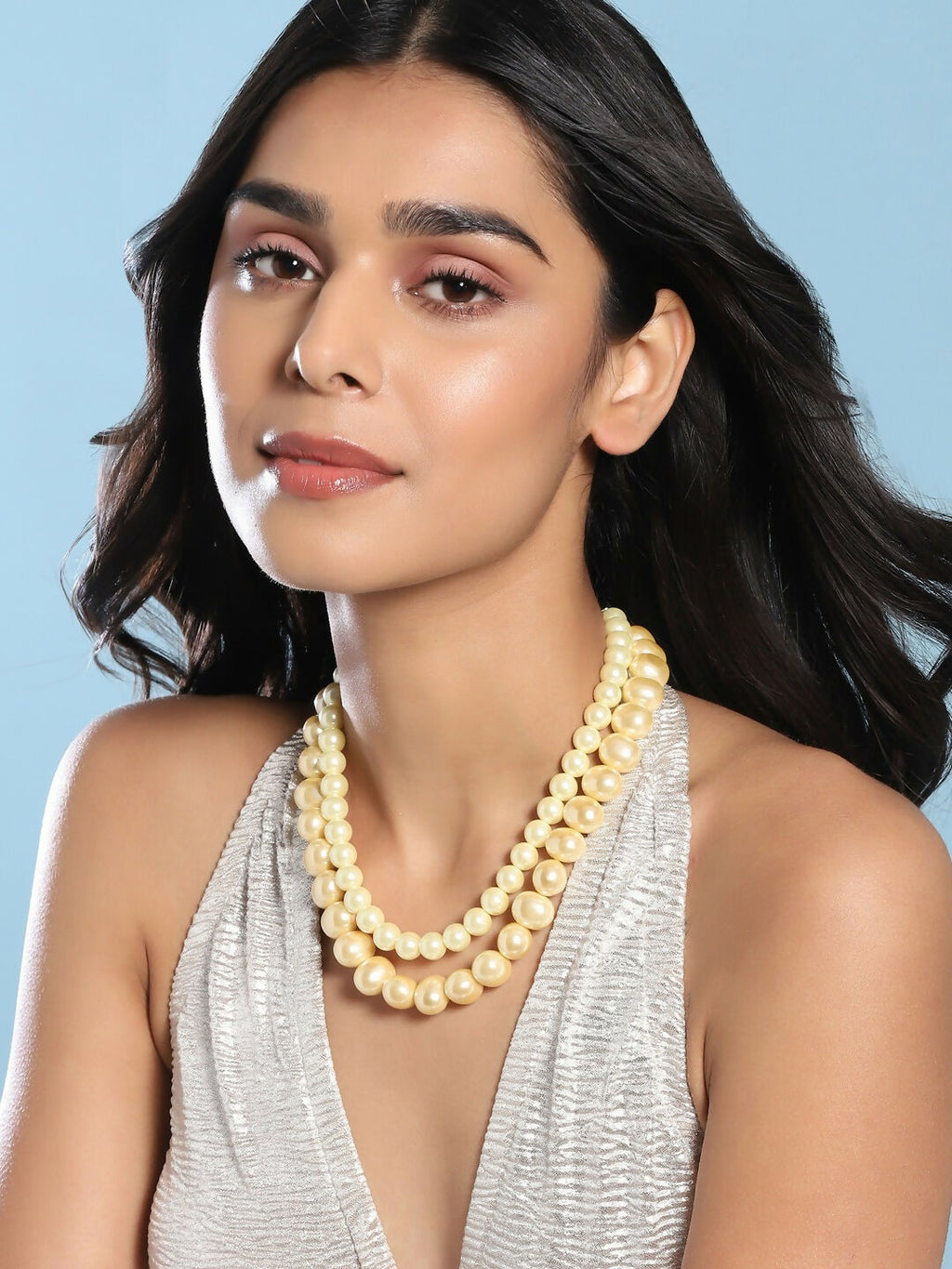 Layered Cream Pearl Neckpiece- Ruby Raang | Grocsy