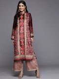 Ahalyaa Women Burgundy & Golden Floral Printed Gotta Patti Floral Velvet Kurta | Grocsy