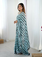 Sea Green Chinon Designer Digital Printed,Mirror Cut Work Saree - Manvika | Grocsy