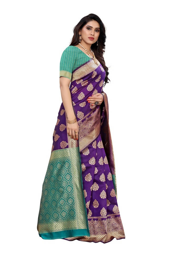 Vamika Banarasi Jacquard Weaving Purple Saree (Dangal Purple) | Grocsy