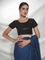 Teal Georgette Solid Texture Saree With Unstitched Blouse Piece - Rajal | Grocsy