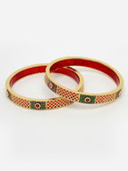 NVR Women's Set Of 2 Gold-Polished Red Kundan Traditional Bangles | Grocsy