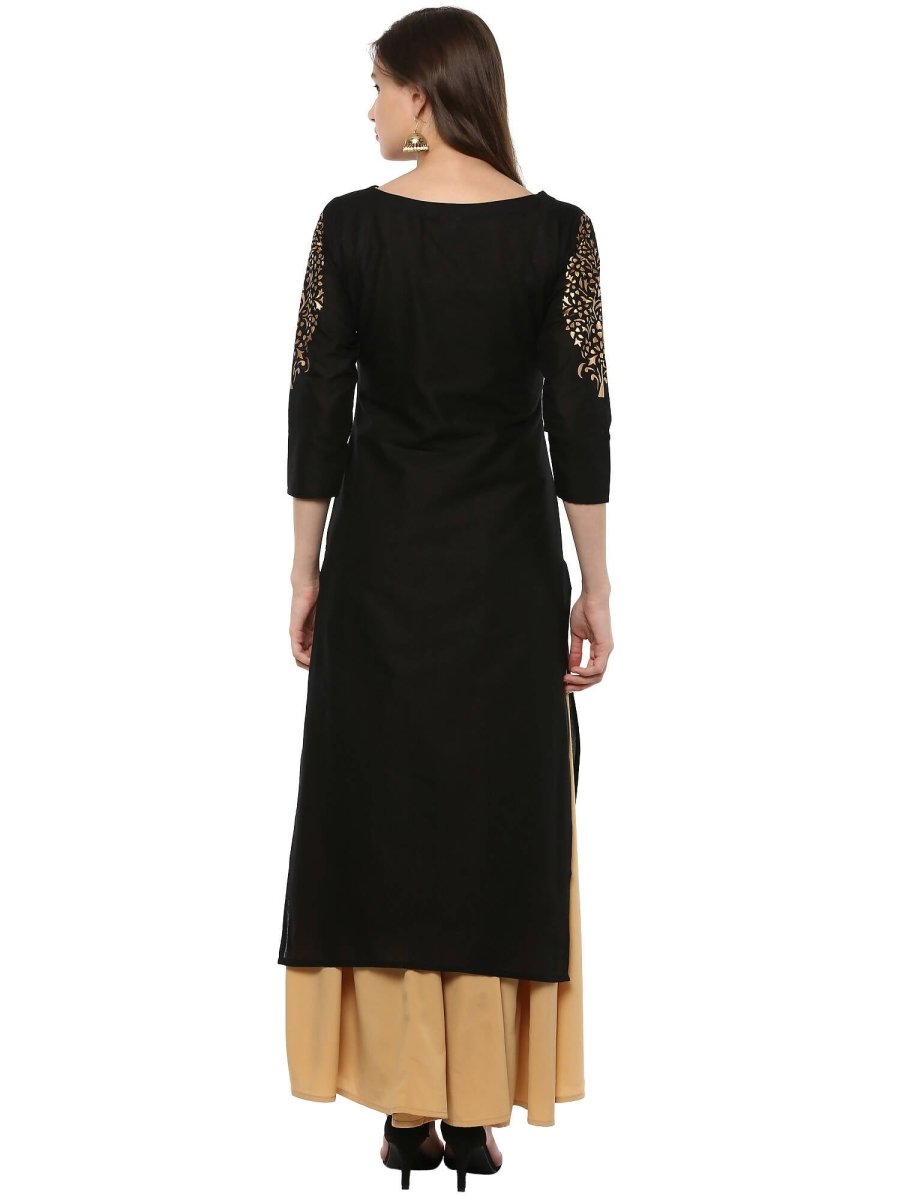 Ahalyaa Black Chanderi Gold Print Kurta | Grocsy