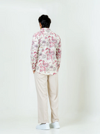Miravan Men's Pure Cotton Light Pink Bird And Floral Printed Full Sleeve Slim Fit Shirt | Grocsy